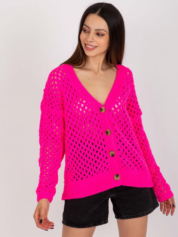 Fluo ružový dierovaný oversized sveter