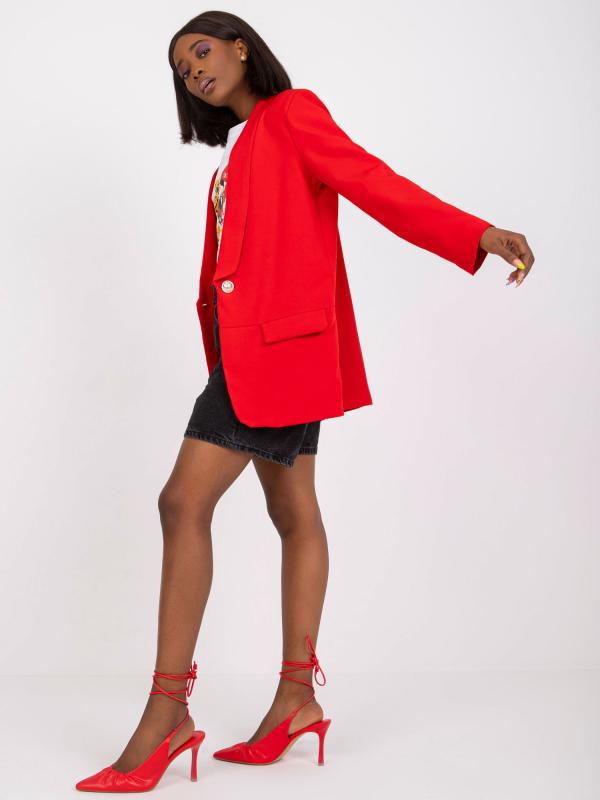 Červené elegantné sako s dlhým rukávom