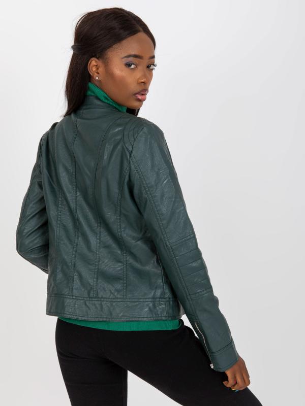 Ľahká motorkárska bunda z umelej kože s vreckami Eulalie tmavo zelená