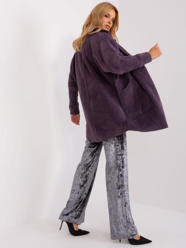Tmavo fialový voľný kabát z alpaky s vlnou
