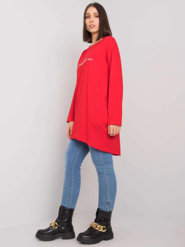 Červená plus size tunika Kaylah s nápisom POSITIVE