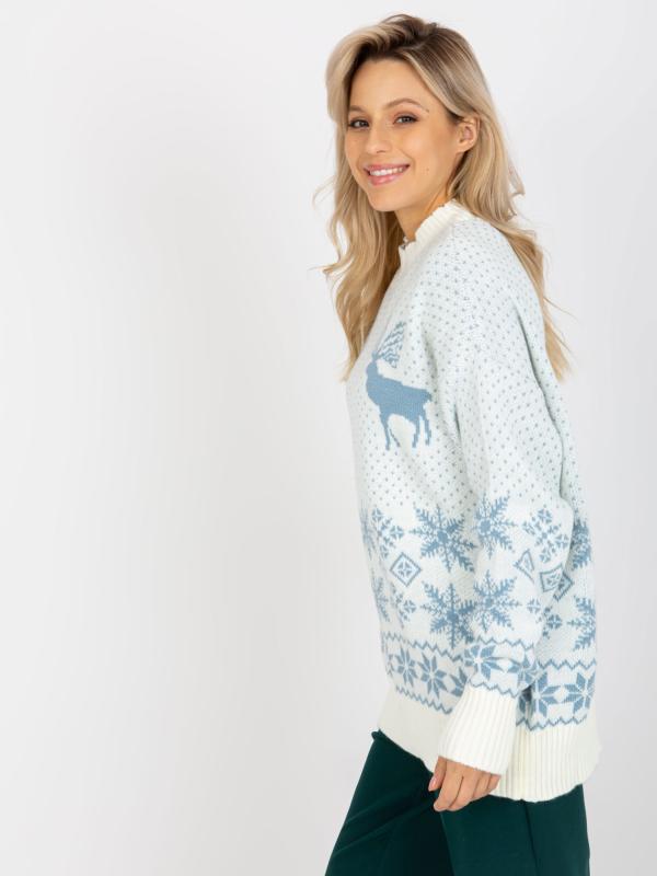 Modrý nadrozmerný sveter s Vianočnými vzormi