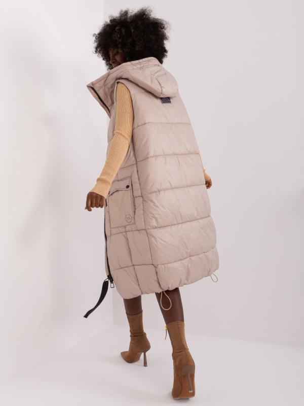 SUBLEVEL béžová dlhá vesta s kapucňou