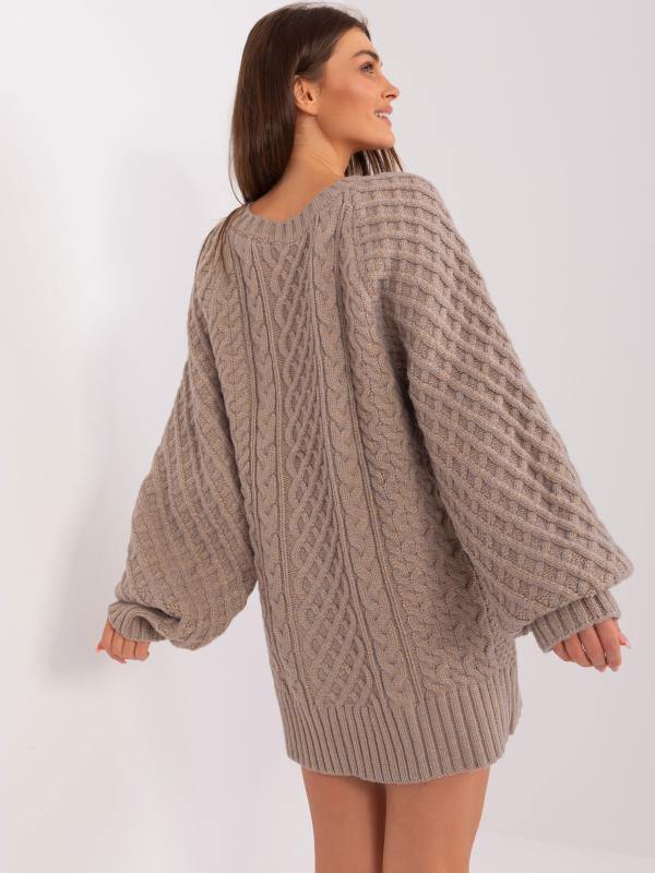 Tmavo béžové pletené svetrové minišaty