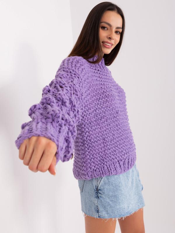Fialový nadrozmerný sveter s hrubým úpletom