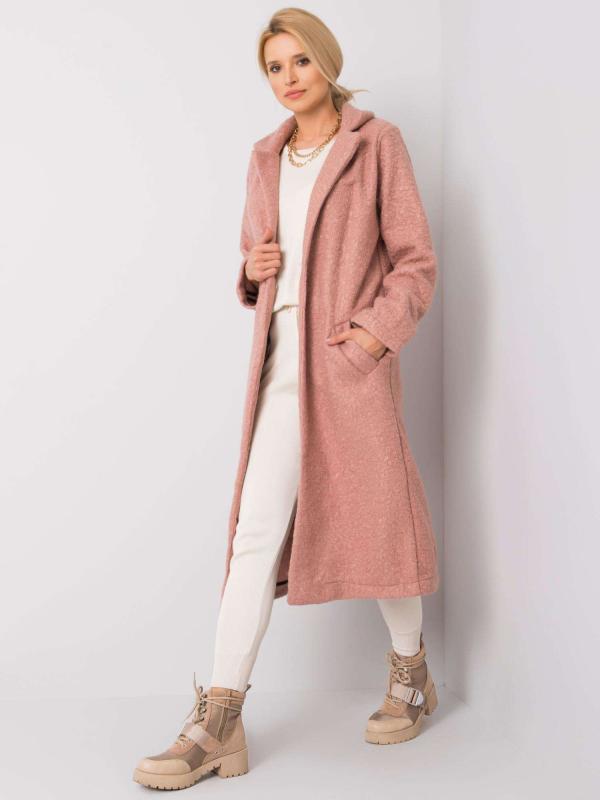 RUE PARIS Práškovo ružový buklé kabát