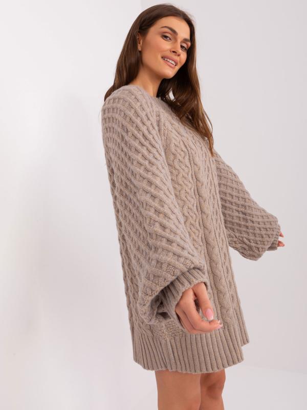 Tmavo béžové pletené svetrové minišaty