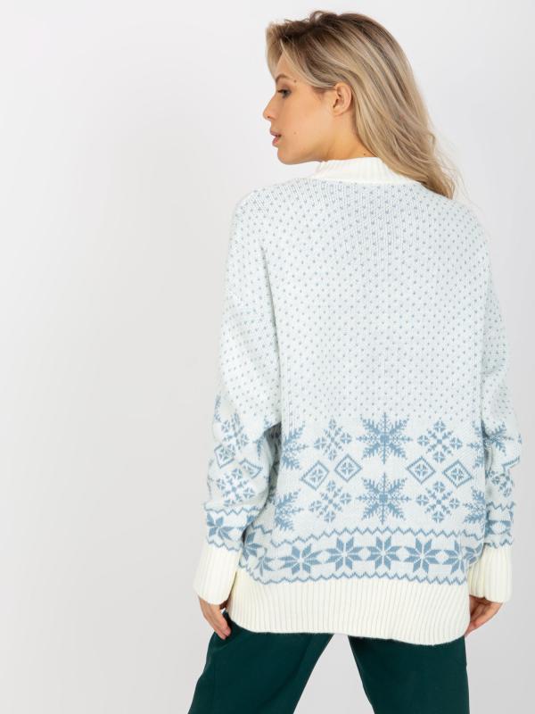 Modrý nadrozmerný sveter s Vianočnými vzormi