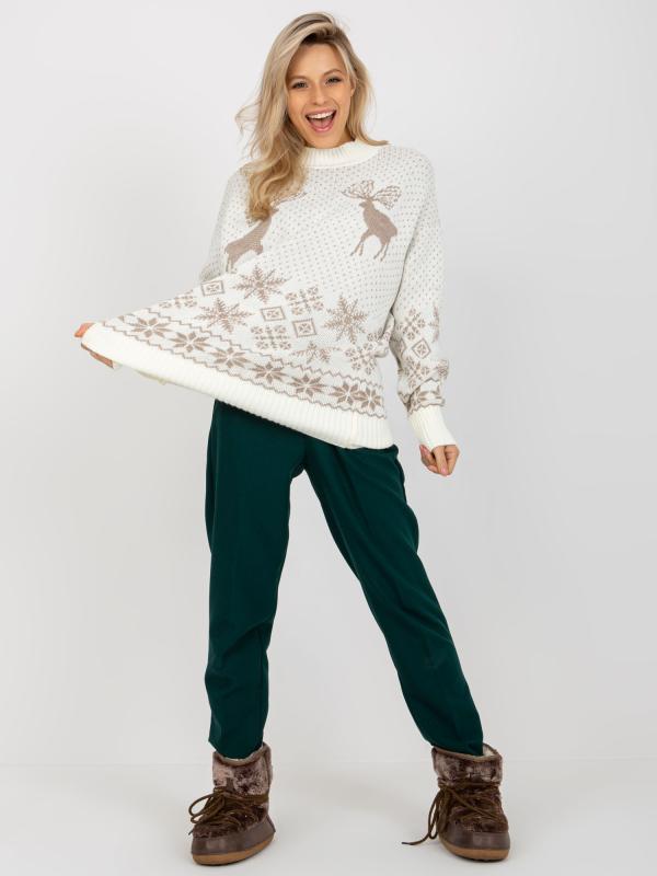 Ecru-béžový nadrozmerný sveter s Vianočnými vzormi