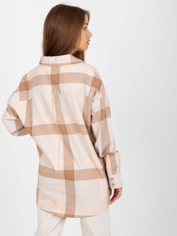 Svetlobéžová voľná károvaná košeľa z bavlny URBAN SURFACE