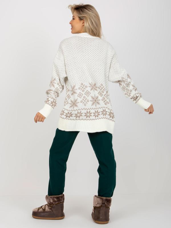 Ecru-béžový nadrozmerný sveter s Vianočnými vzormi