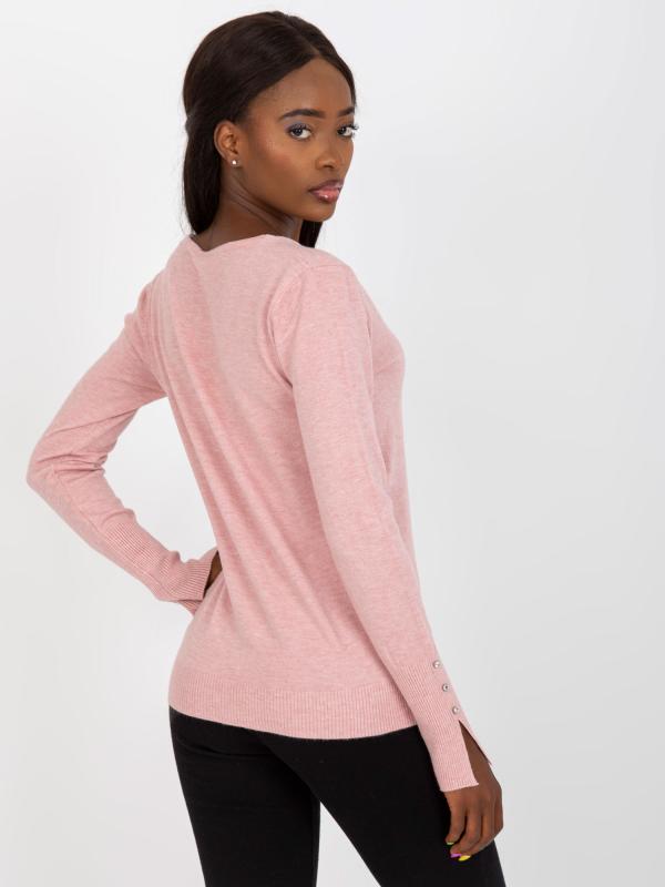 Klasický mäkký sveter s V -výstrihom ružový