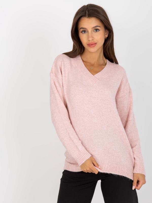 Klasický sveter s výstrihom V Rue de Paris svetlo ružový