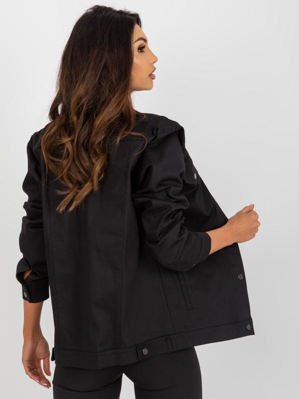 Čierna dámska riflová bunda s vreckami