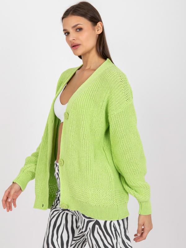 Voľný kardiganový sveter s gombíkmi svetlo zelený