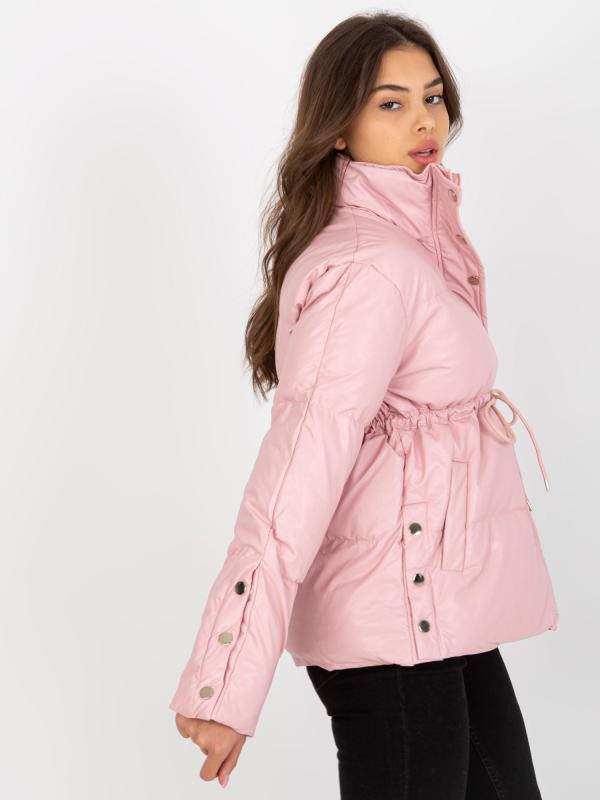 Ružová zimná bunda z eko kože s prešívaním
