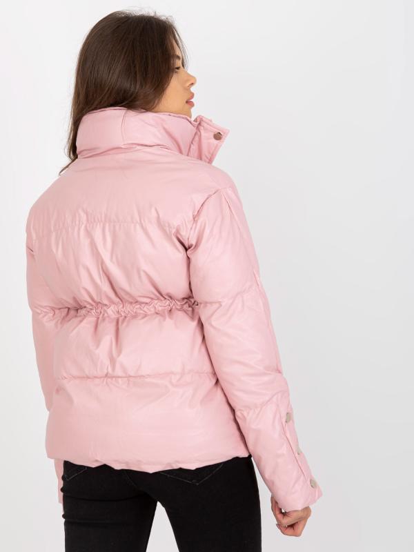 Ružová zimná bunda z eko kože s prešívaním