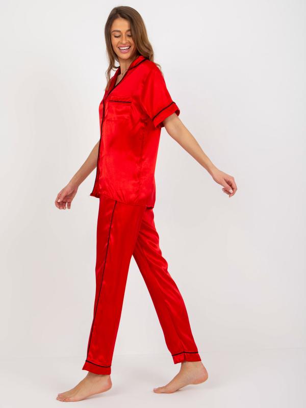 Červené dvojdielne saténové pyžamo s nohavicami