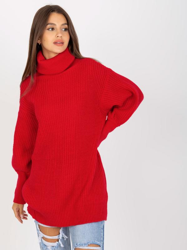 Pletený rolákový sveter červený