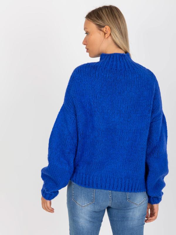 Kobaltový ženský sveter s rolákom
