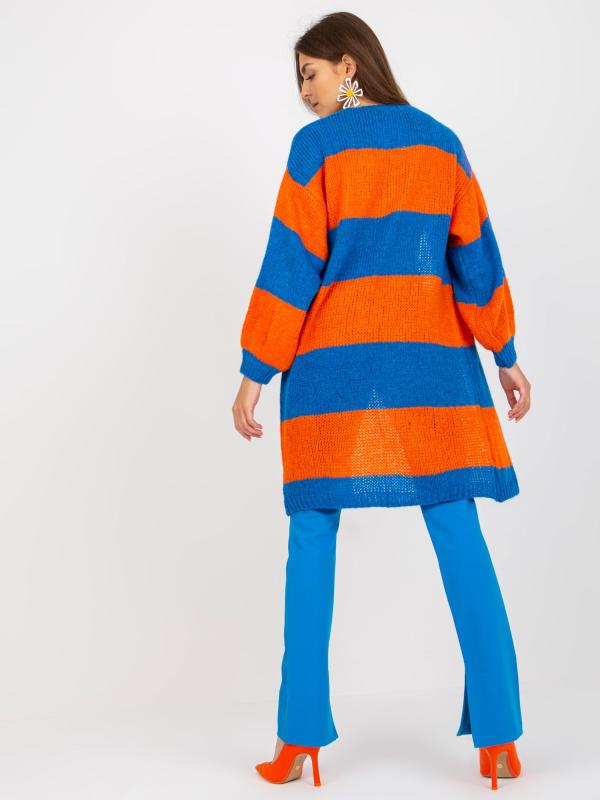 Modro oranžový voľný pruhovaný sveter OH BELLA