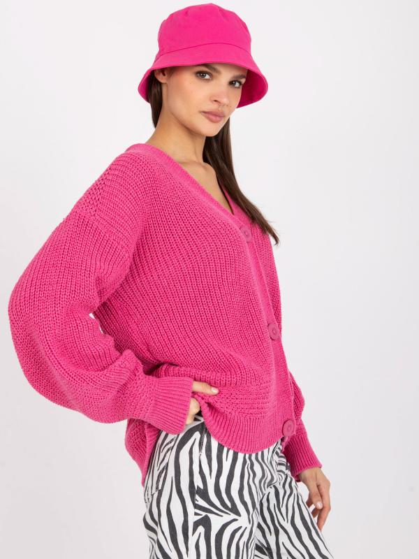 Voľný kardiganový sveter s gombíkmi tmavo ružový