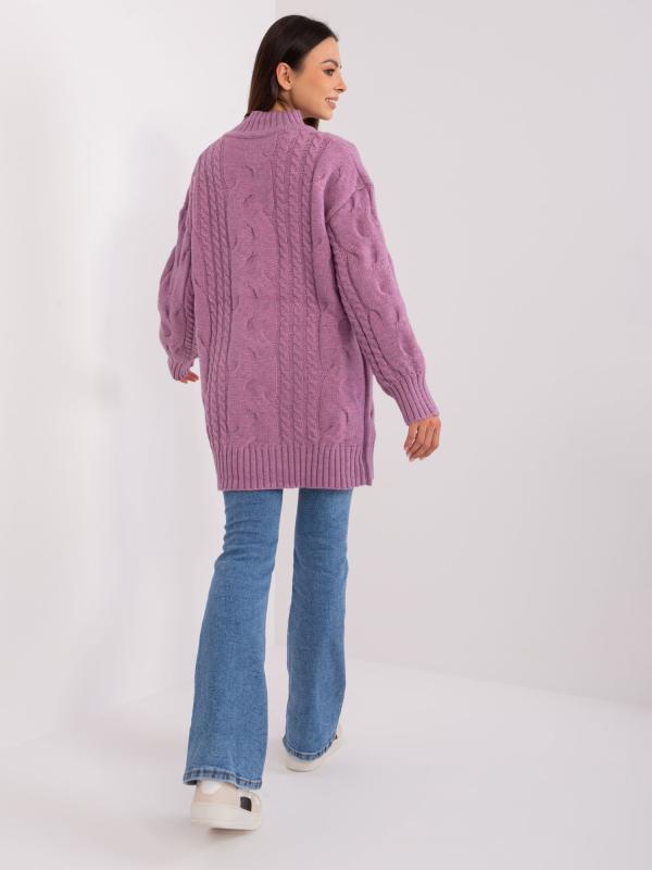 Voľné pletené šaty po kolená fialové