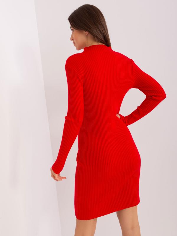 Rebrované pletené ceruzkové šaty červené
