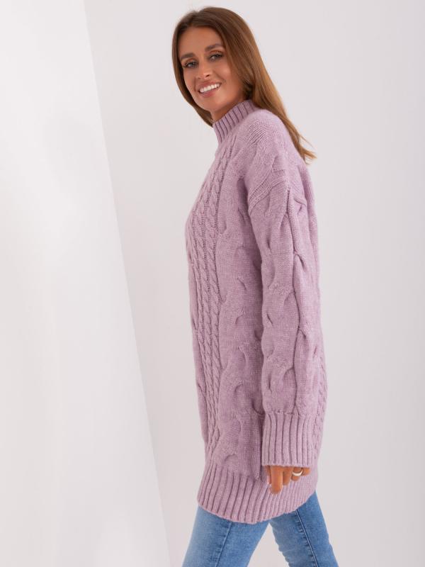 Voľné pletené šaty po kolená svetlo fialové